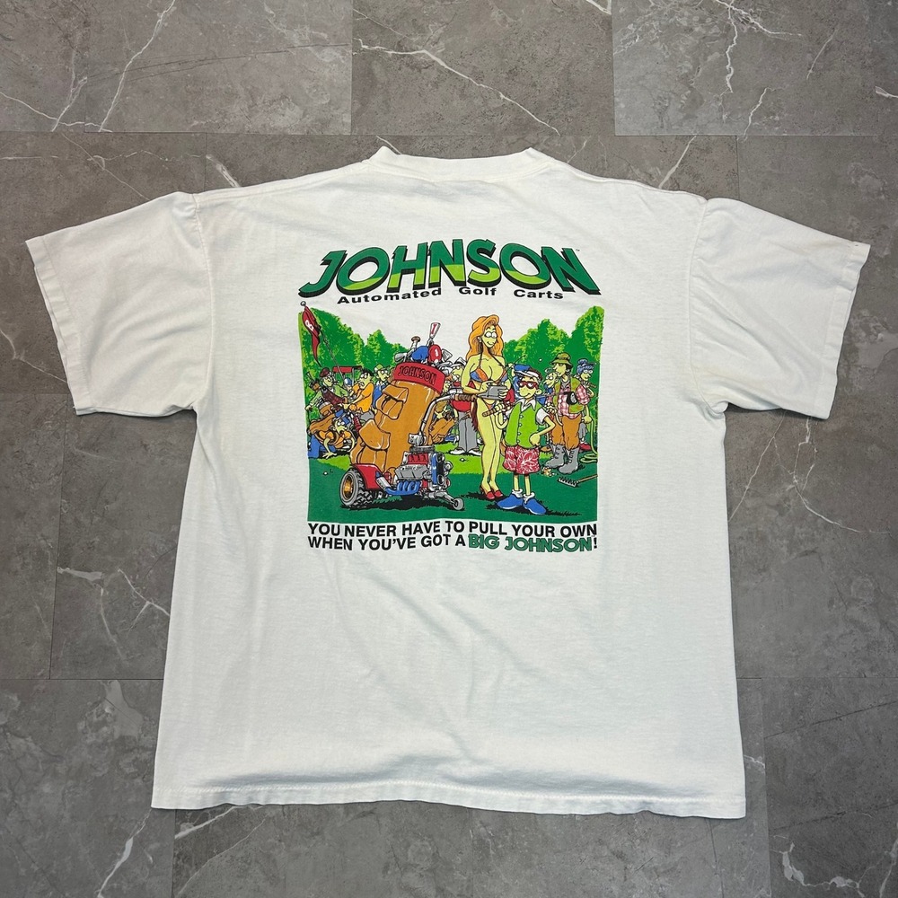 90s Vintage Big Johnson Golfing Graphic Tee Mens XL Golf Carts Crude Funny Humor